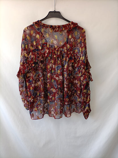 ZARA. Blusa fluida burdeos T.m(tara)
