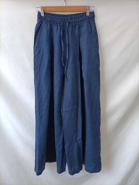OYSHO.Pantalones Lino azules T.XS