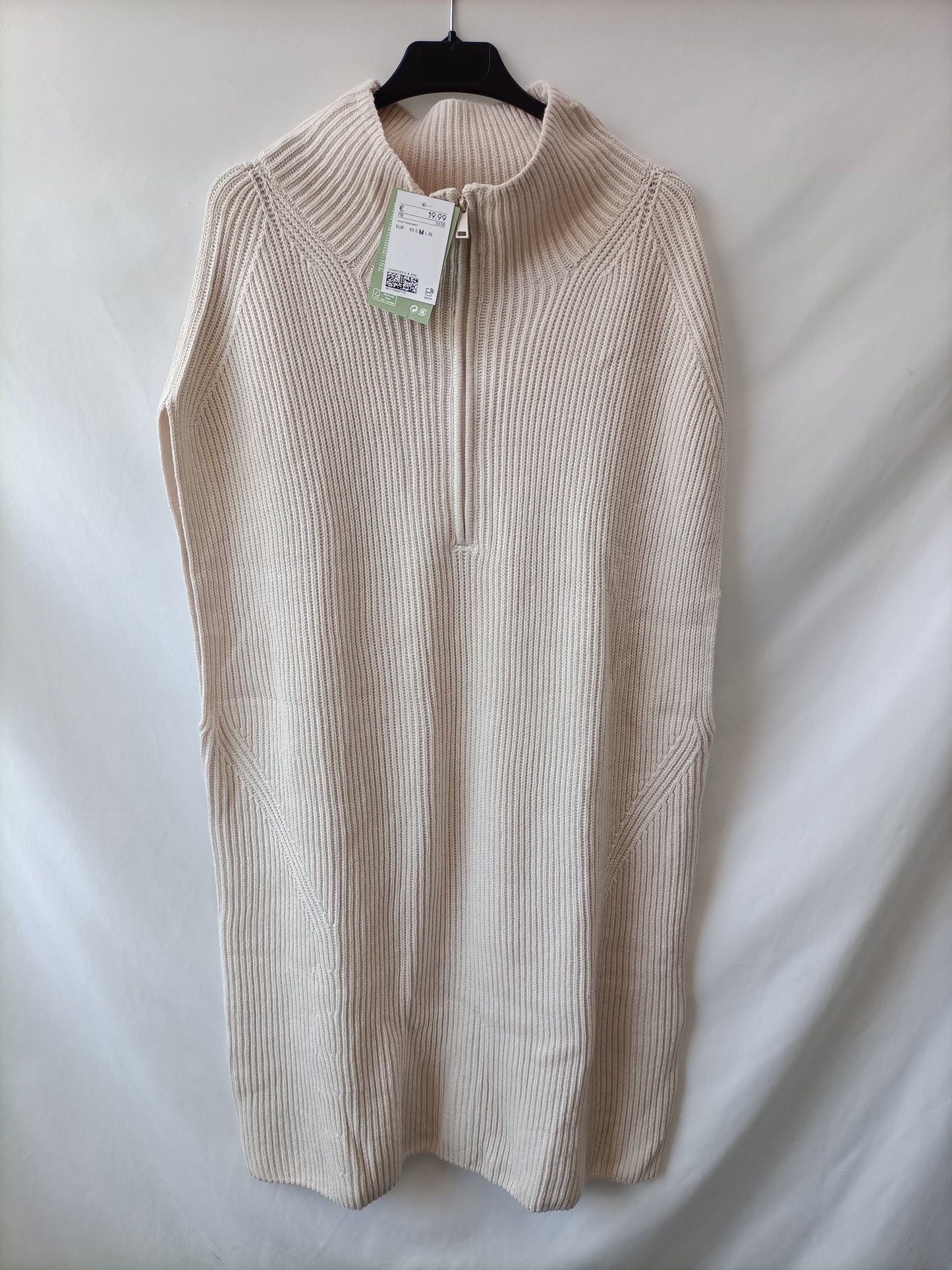 H&M. Vestido punto beige T.m