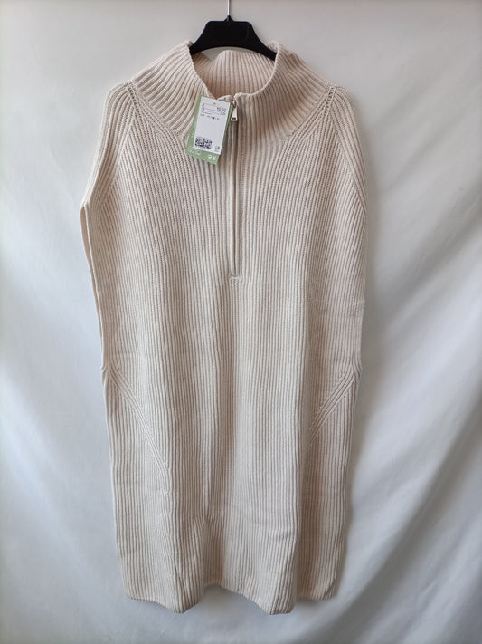 H&M. Vestido punto beige T.m