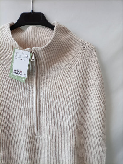 H&M. Vestido punto beige T.m