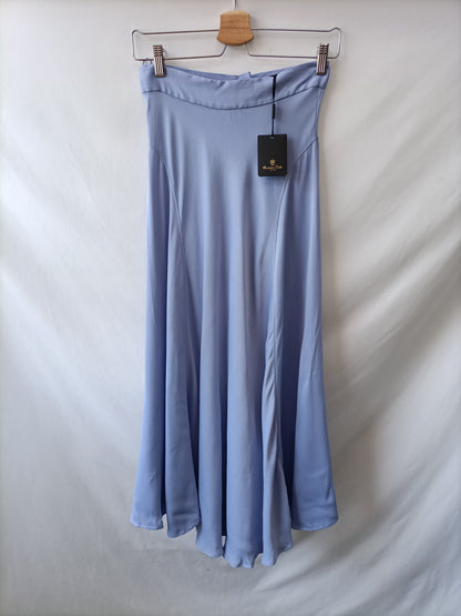 MASSIMO DUTTI. Falda azul fluida T.36