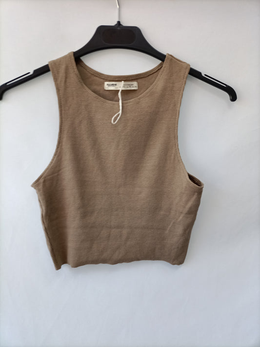 PULL & BEAR.Camiseta punto beiges T.S