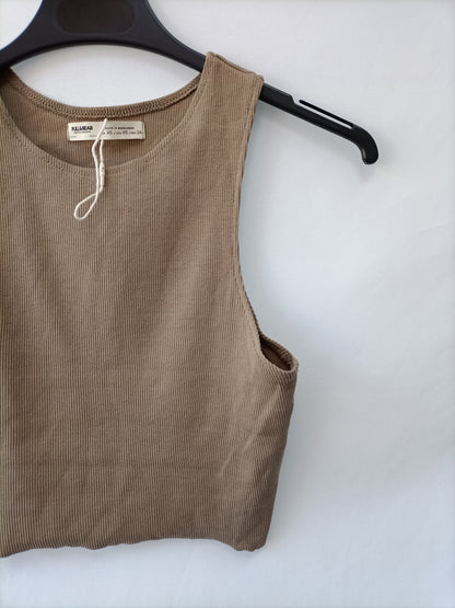 PULL & BEAR.Camiseta punto beiges T.S
