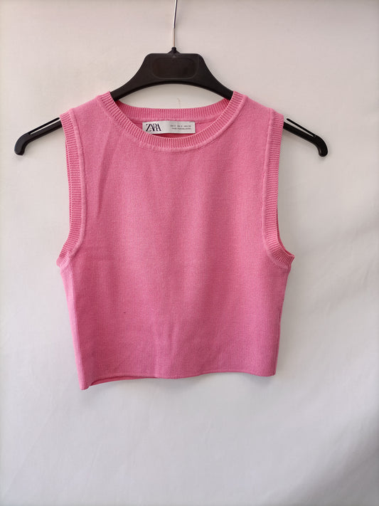 ZARA.Camiseta punto rosa T.S