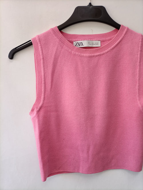 ZARA.Camiseta punto rosa T.S