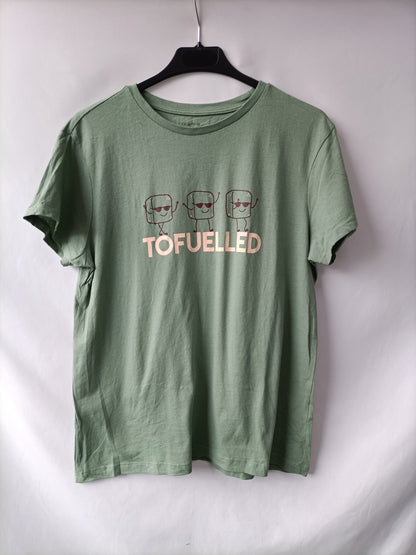 PRIMARK. Camiseta verde dibujo T.m