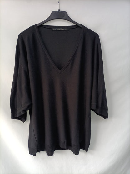 ZARA.Jersey punto negro manga corta T.m