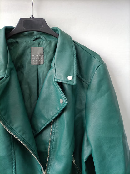 PRIMARK. Green faux leather biker jacket, size 40