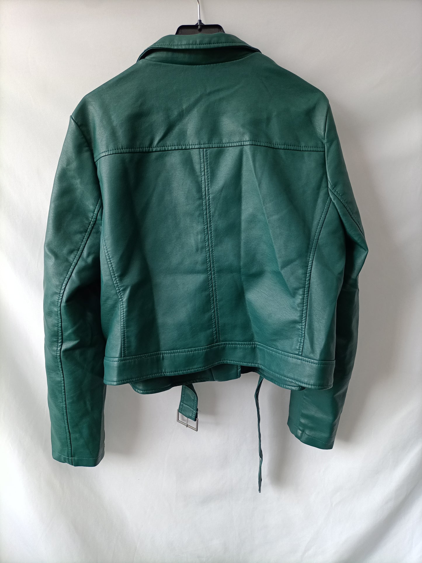 PRIMARK. Green faux leather biker jacket, size 40