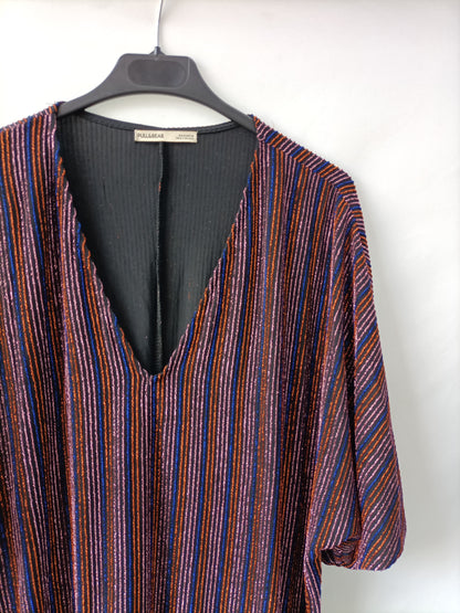 PULL&BEAR. Vestido negro rayas T.m