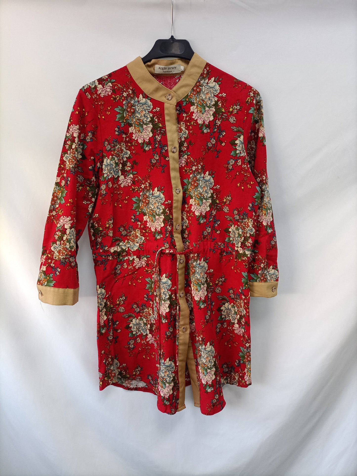 MAPLE JERSEY. Vestido rojo flores T.s/m