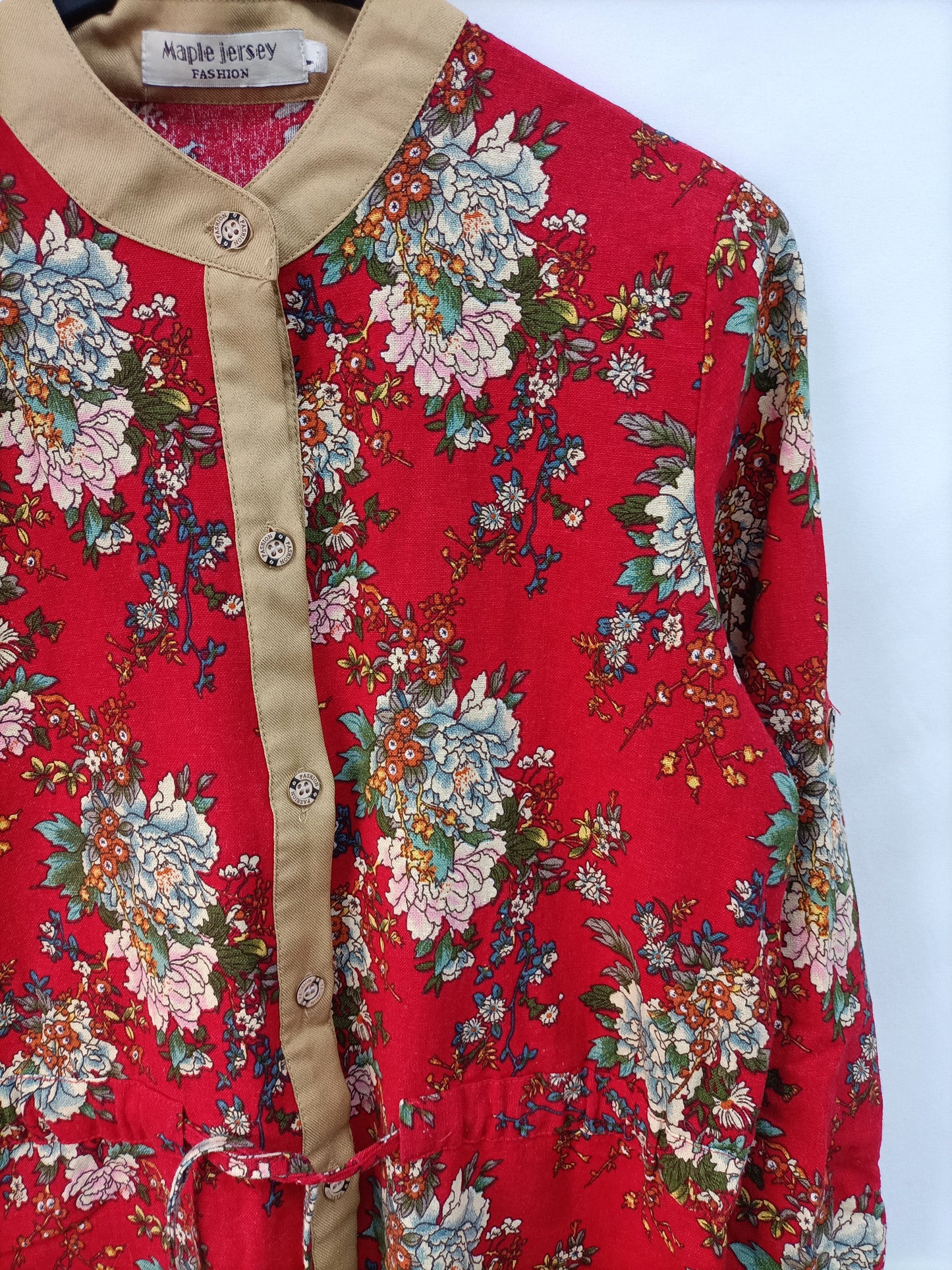 MAPLE JERSEY. Vestido rojo flores T.s/m