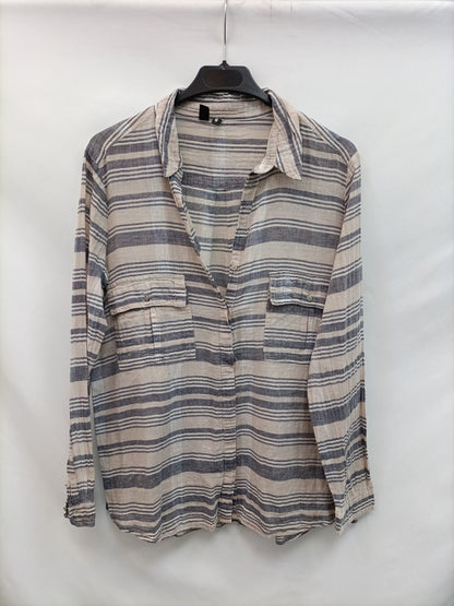MANGO. Camisa rayas lino T.m