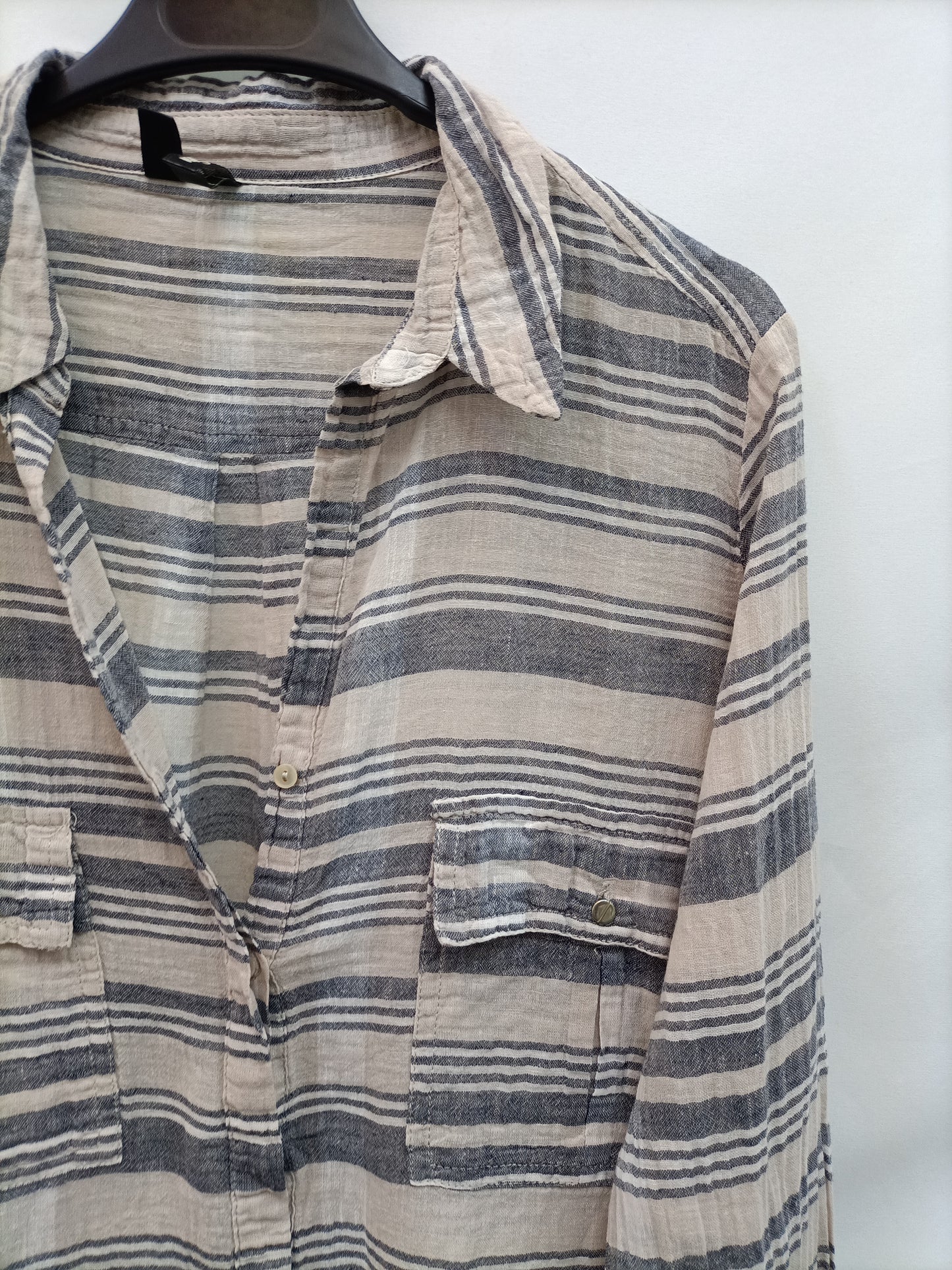 MANGO. Camisa rayas lino T.m