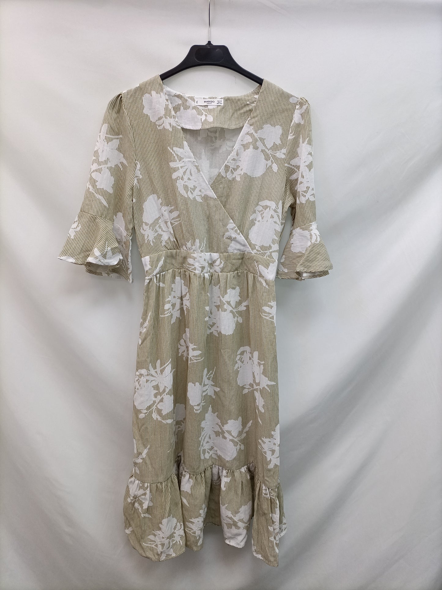 MANGO. Vestido midi rayas y flores T.xs