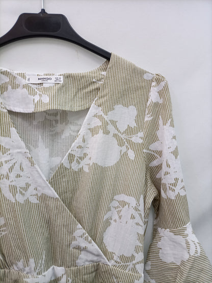 MANGO. Vestido midi rayas y flores T.xs