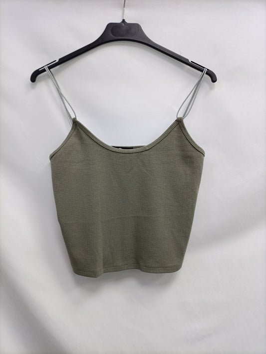 TRK. Top canalé verde T.m