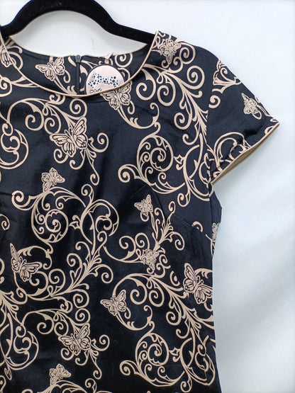 ALMATRICHI. Vestido negro flores T.40