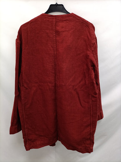 ZARA. Chaqueta burdeos lino T.xs