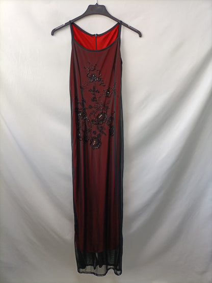 OTROS. vestido largo rojo y negro con pedrería T.U