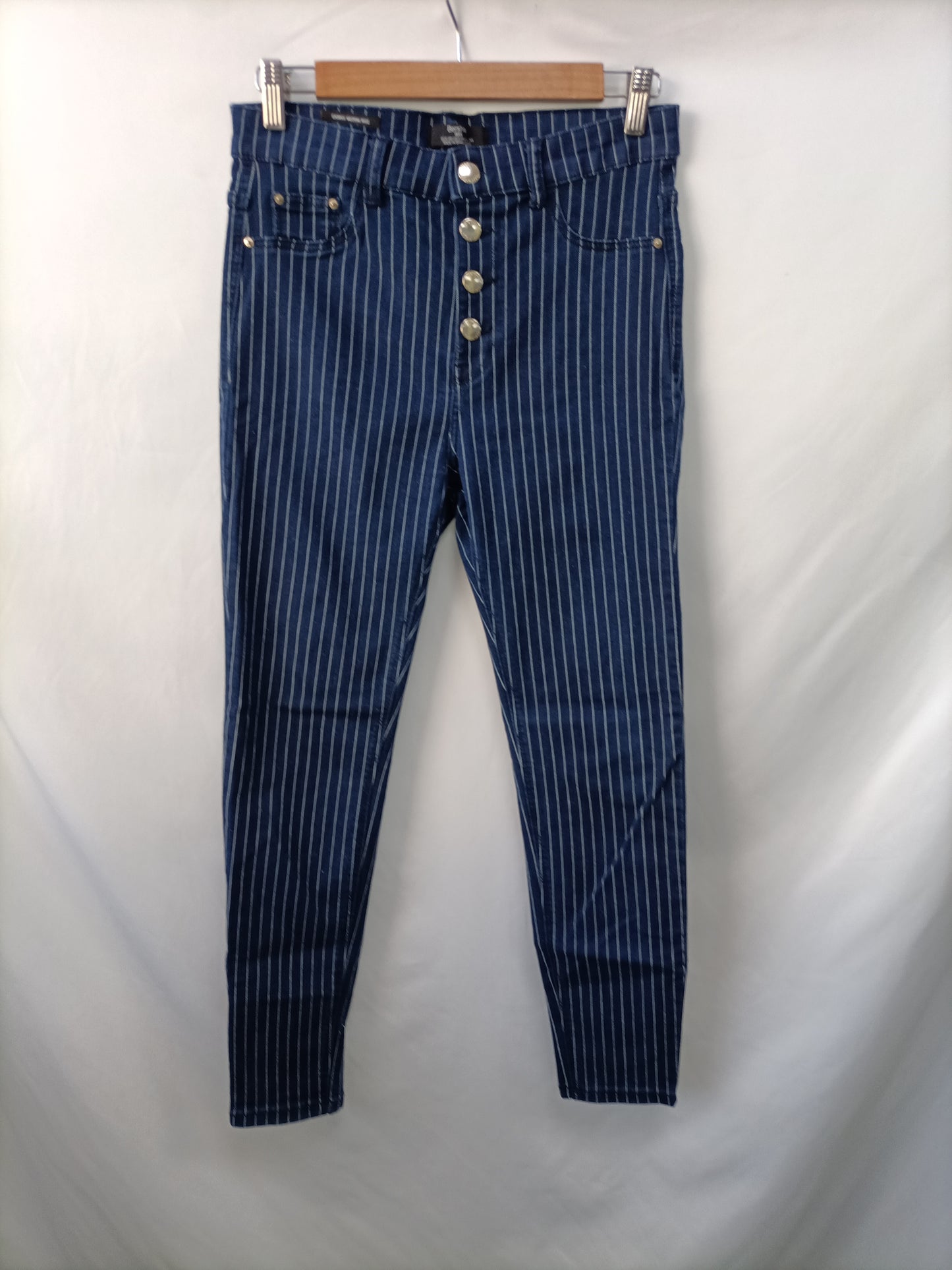 BERSHKA. Denin pitillo rayas T.40