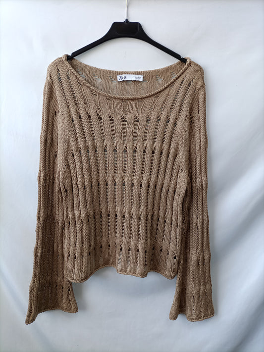ZARA. Jersey Beige troquelado T.s