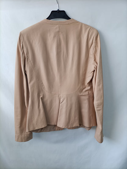 ZARA.Cazadora piel beige T.m