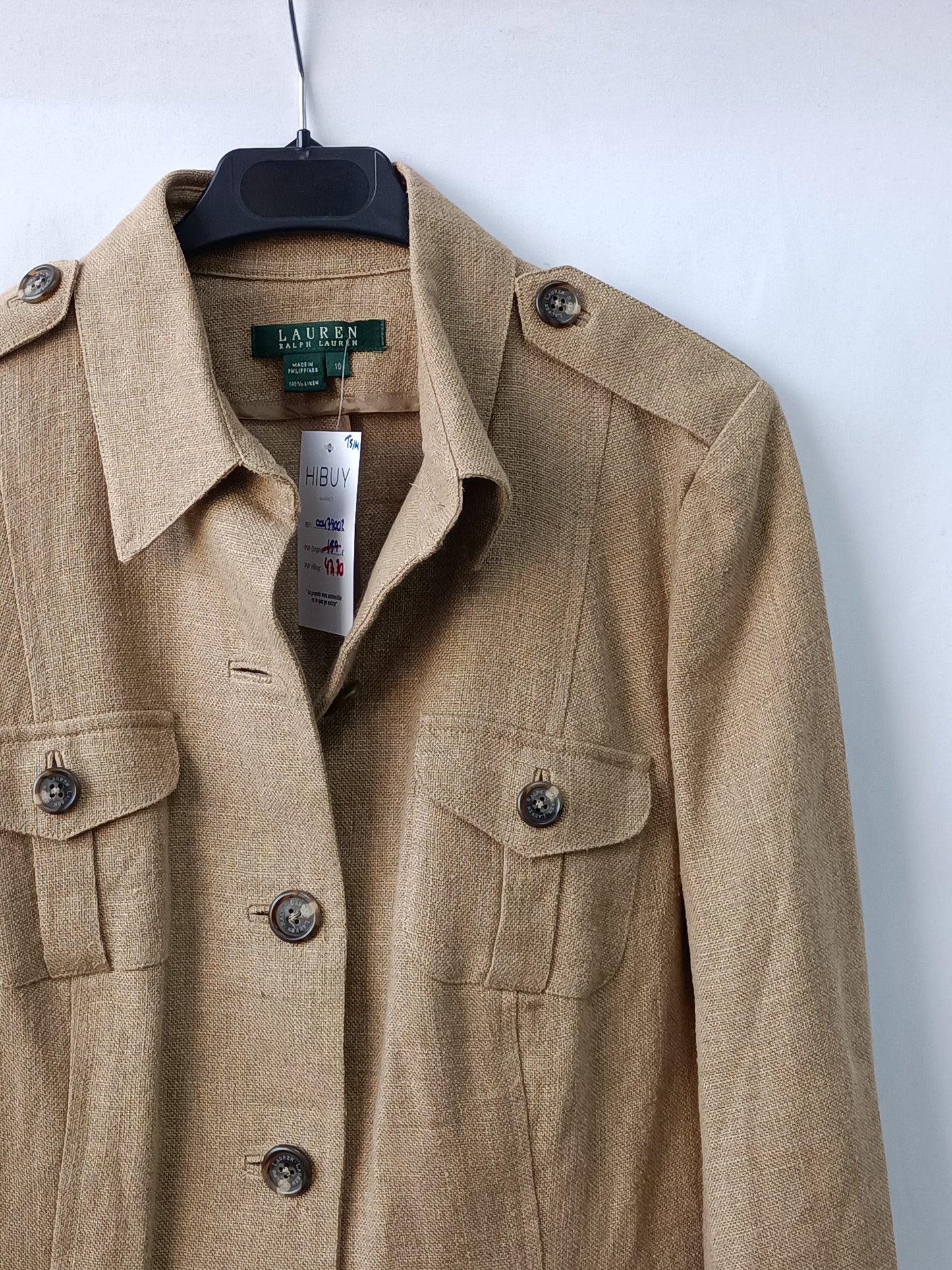 RALPH LAUREN.Sobrecamisa lino beige T.10 (38)