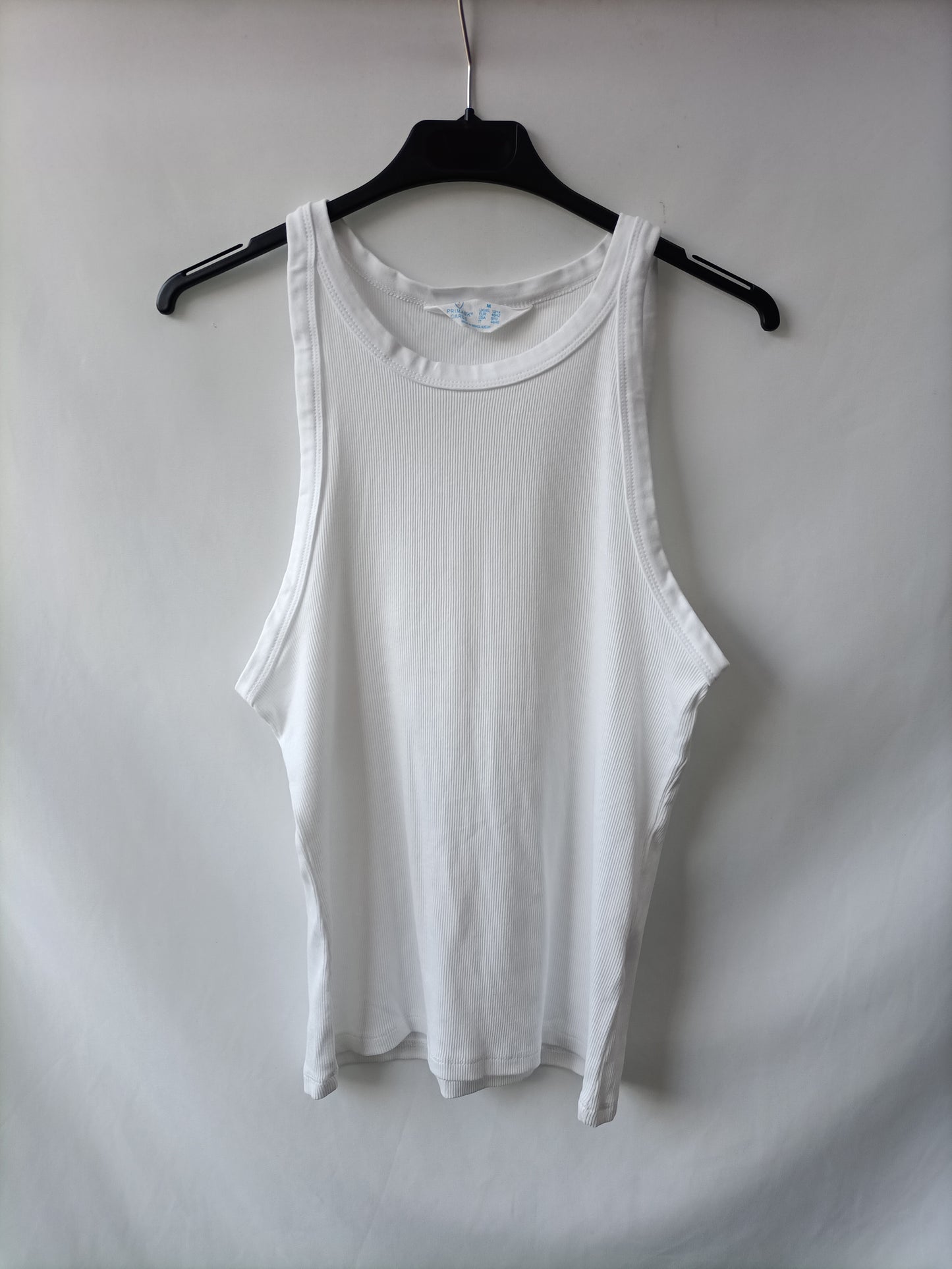 PRIMARK. Camiseta blanca canalé T.m