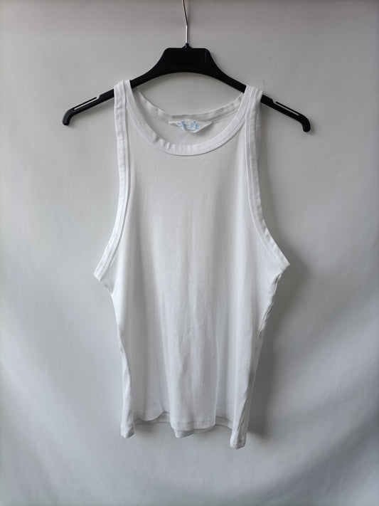 PRIMARK. Camiseta blanca canalé T.m