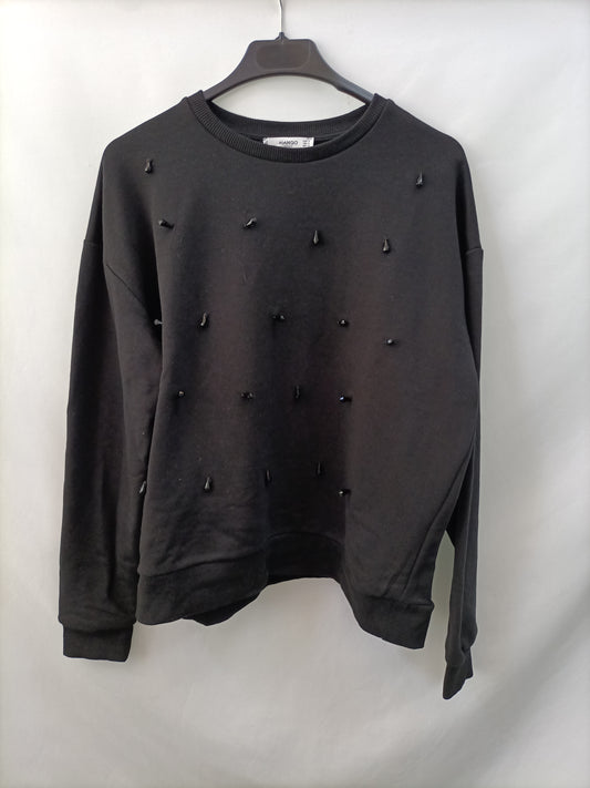 MANGO. Sudadera negra Abalorios T.m