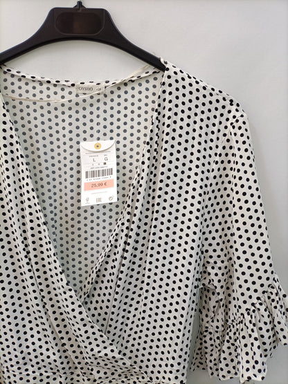OYSHO. Vestido blanco lunares T.l