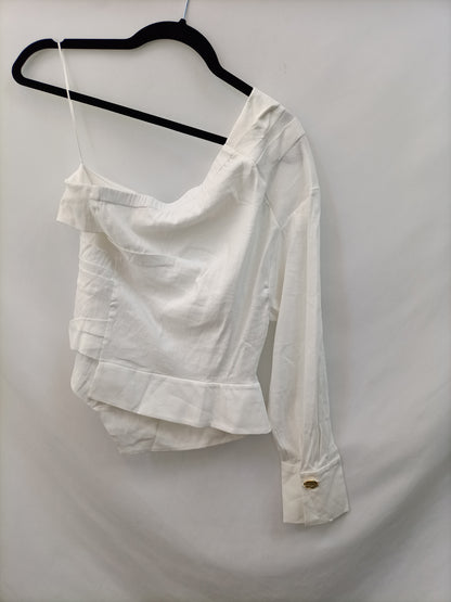 ZARA. Blusa blanca asimetrica T.l