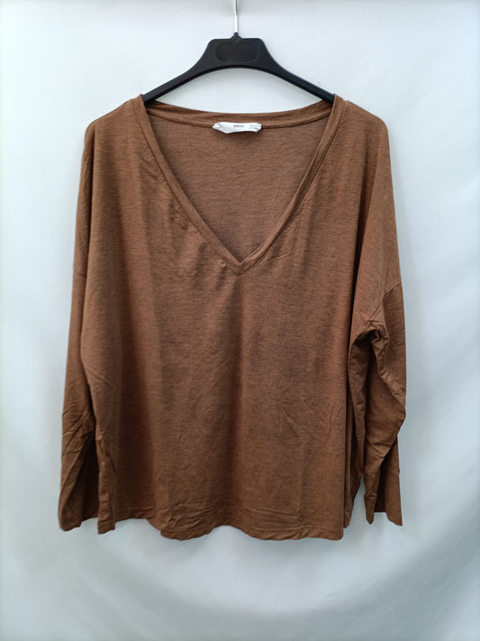 MANGO. Camiseta basica marrón T.s