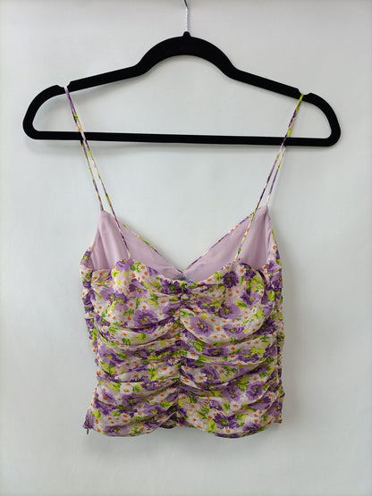 ZARA. Top flores lila T.xs