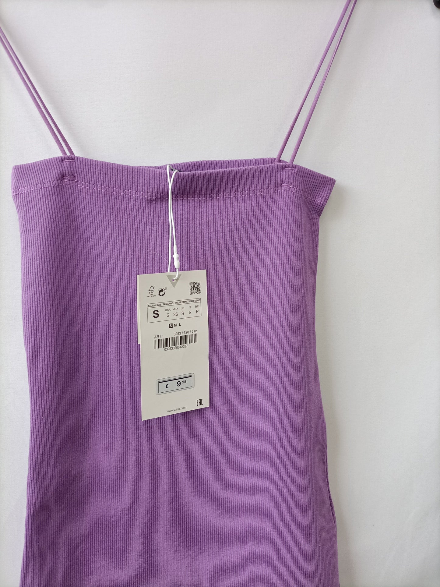 ZARA. Vestido morado canalé T.s