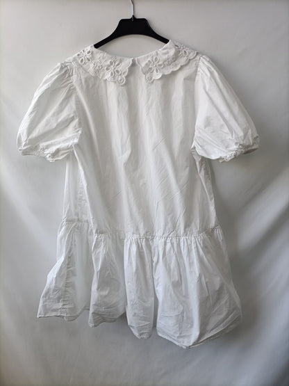 ZARA. vestido blanco botones T.m