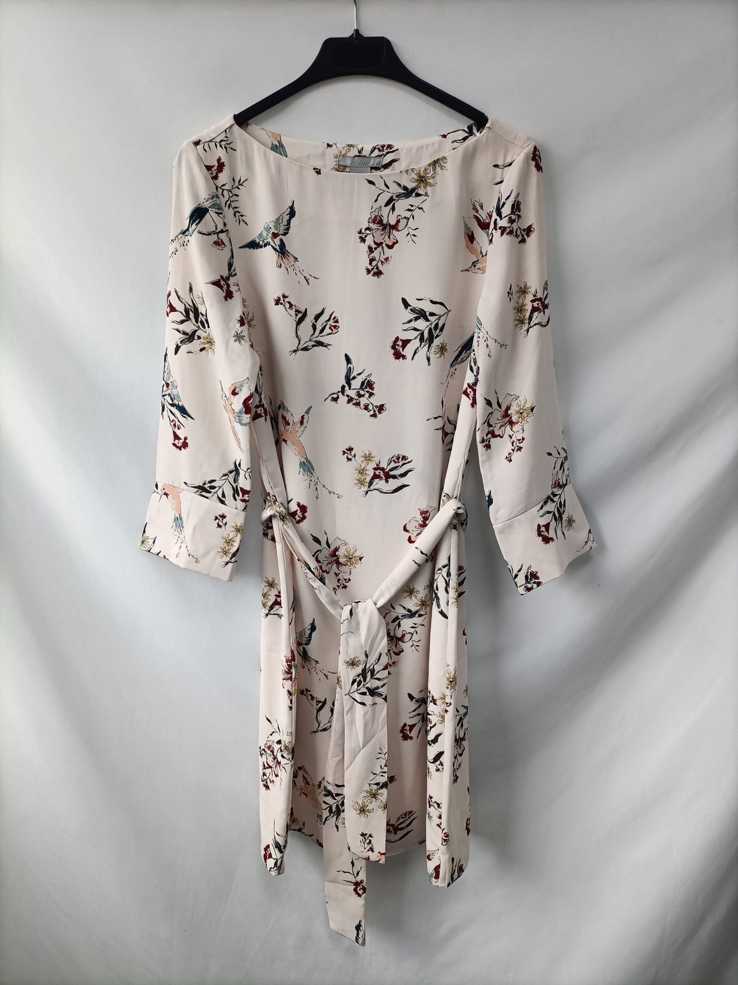 H&M. Vestido beige flores T.34