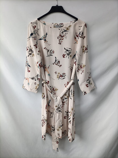 H&M. Vestido beige flores T.34