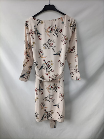 H&M. Vestido beige flores T.34