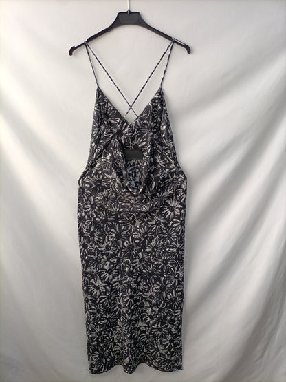 TOPSHOP. Vestido largo negro flores T.38