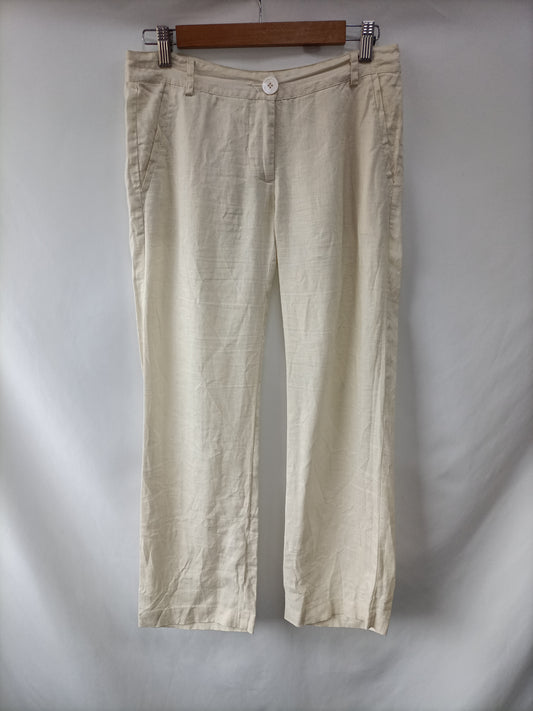 ZARA. Pantalón beige lino T.36