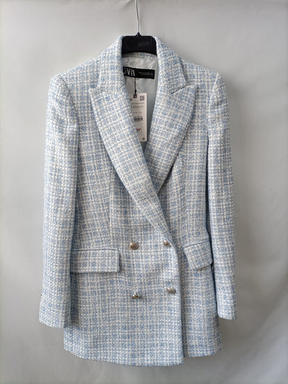 ZARA.Blazer tweed azul. T.xs
