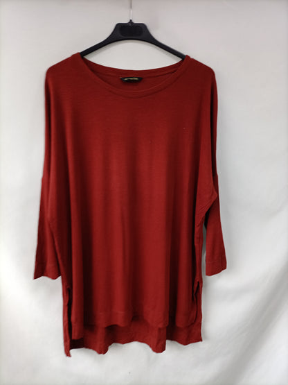 MASSIMO DUTTI. Camiseta canalé teja T.m