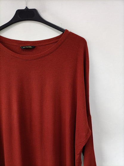 MASSIMO DUTTI. Camiseta canalé teja T.m