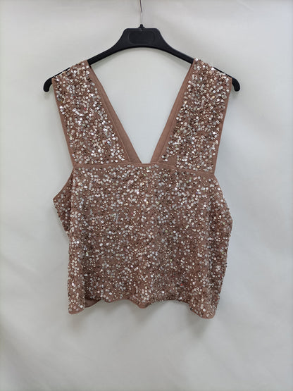 ZARA. Top nude lentejuelas T.m (tara)
