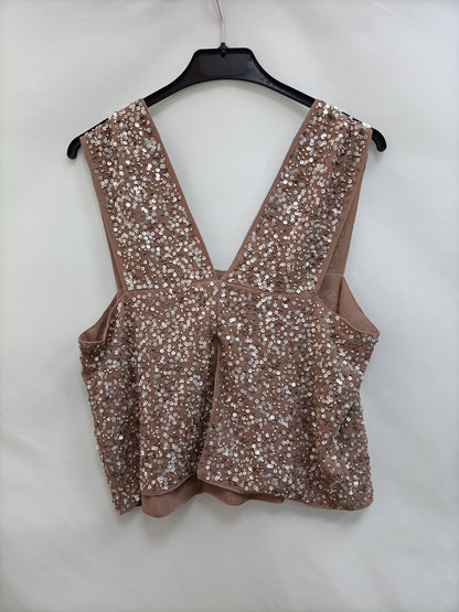ZARA. Top nude lentejuelas T.m (tara)
