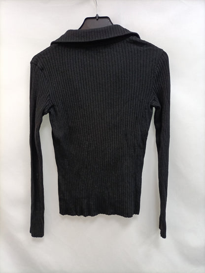 ZARA.Camiseta punto canalé negro T.s