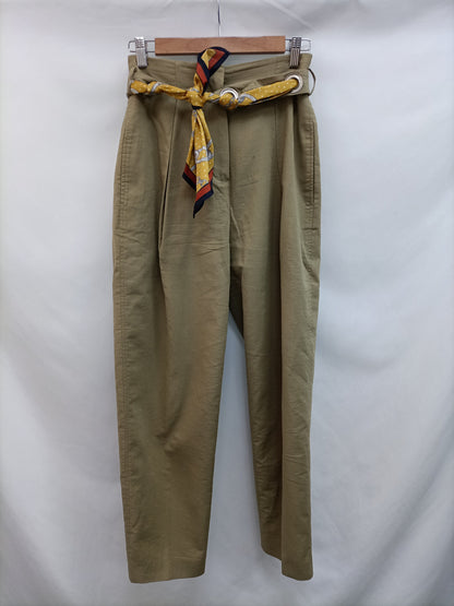 MANGO.Pantalones pinza cintura alta lazada T.36